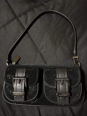 MICHAEL KORS Black Sequin Shoulder Bag with Dual Buckle Pockets